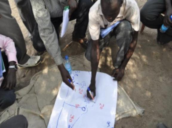 A segmentation sampling map developed in South Sudan by a data collector with the input of village leaders.